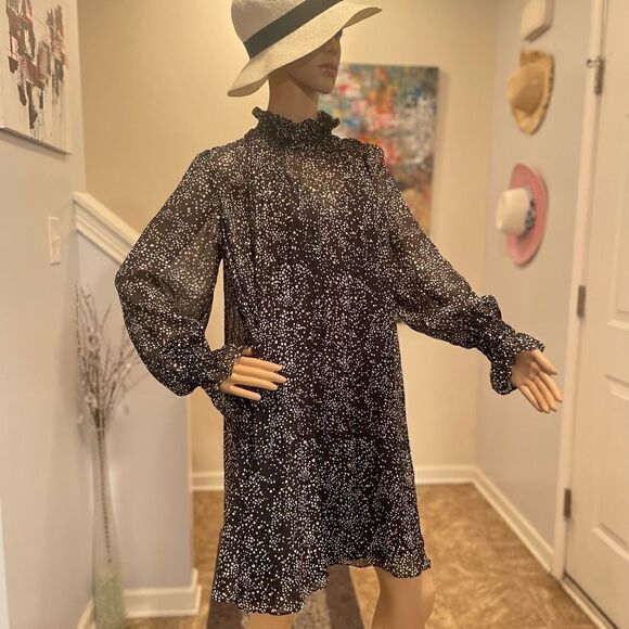 Maje Metallic Spot Print Silk Blend Swing Dress 40 - Picture 3 of 11